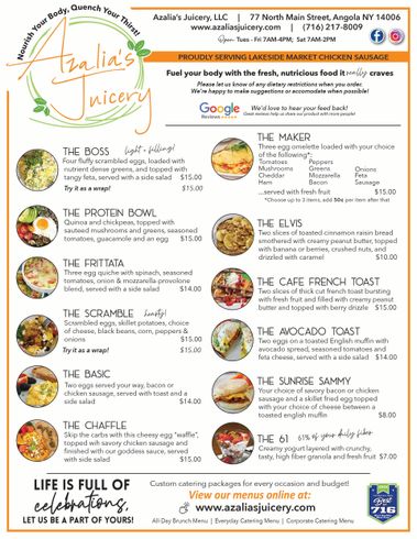 Juice Menu | Azalia's Juicery